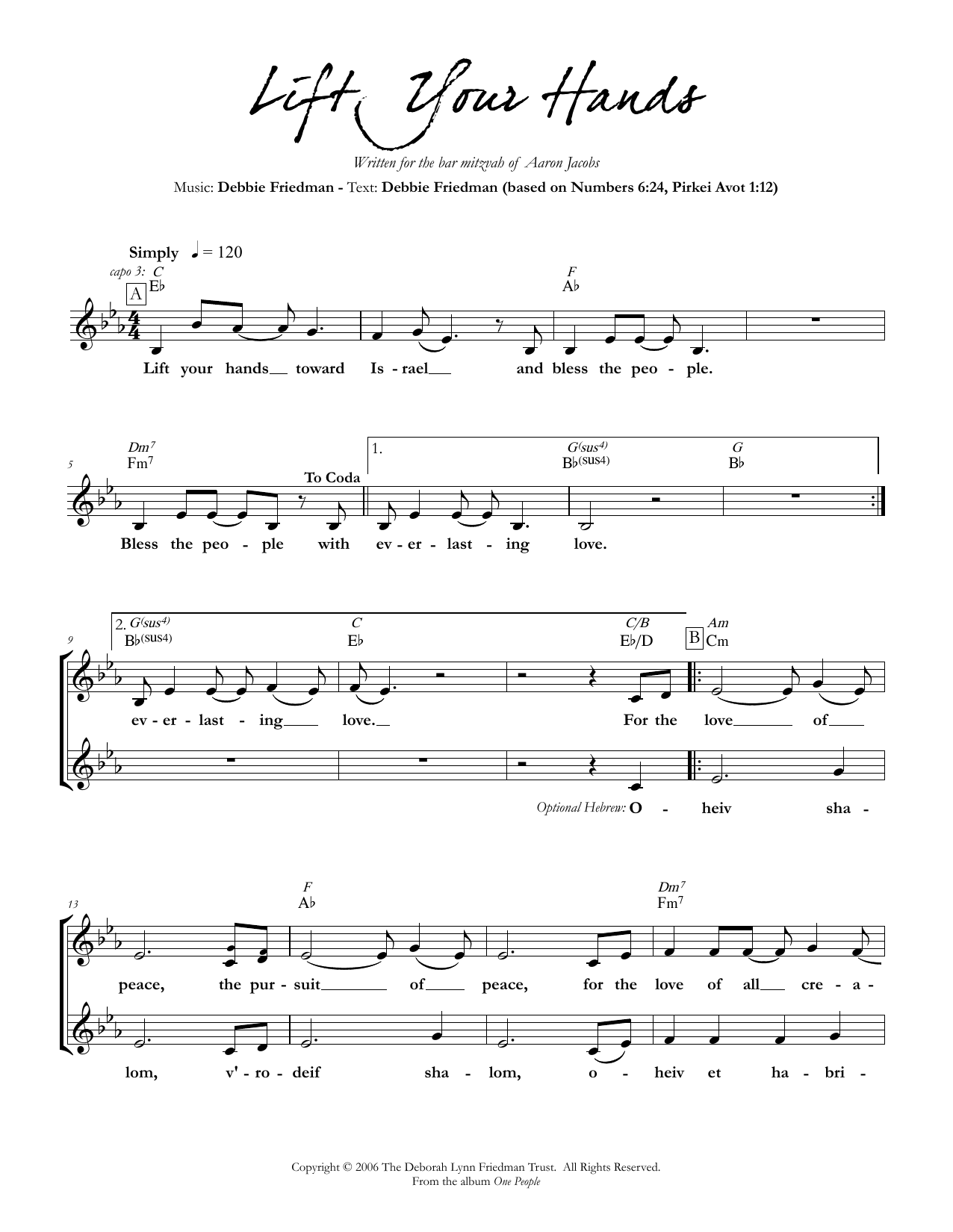 Debbie Friedman Lift Your Hands sheet music notes and chords. Download Printable PDF.