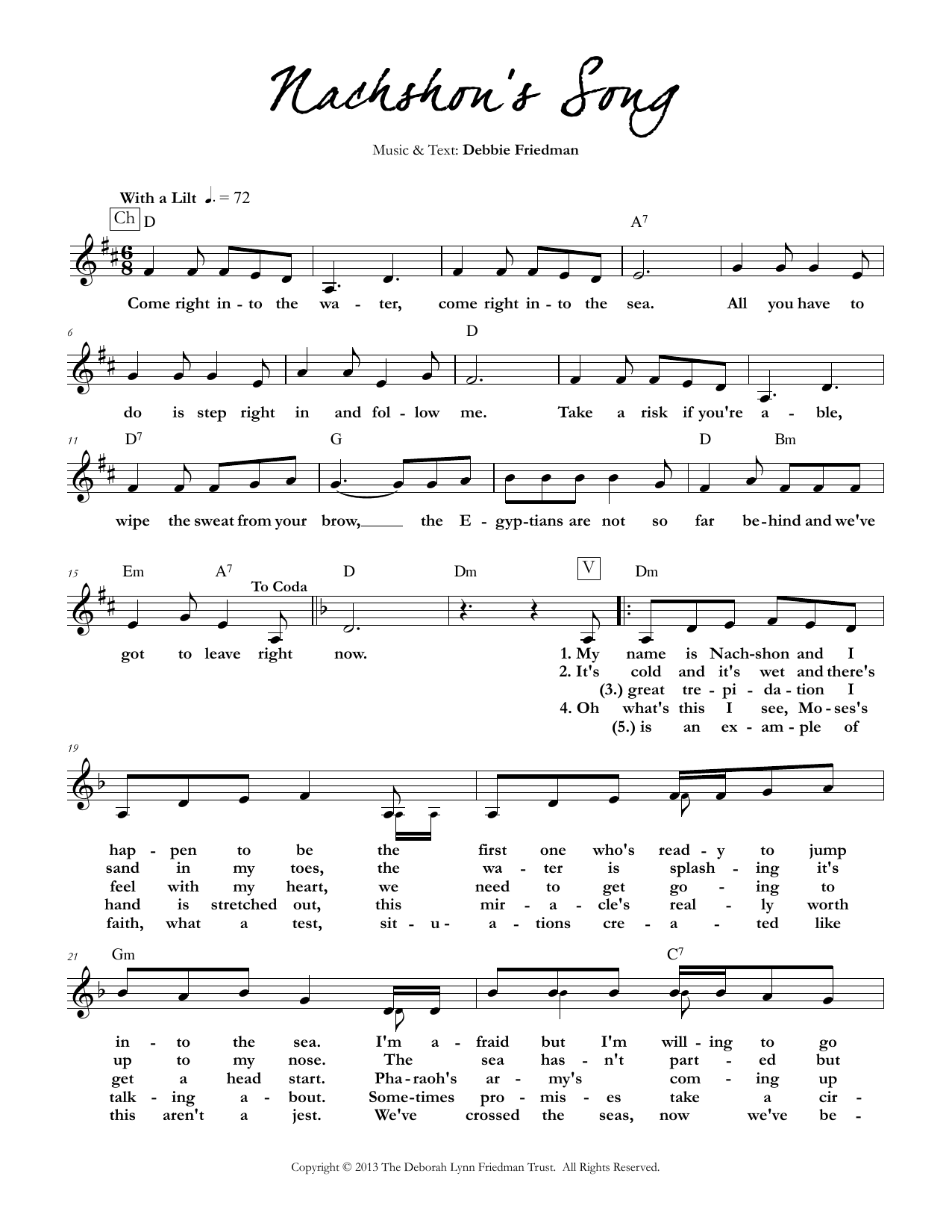 Debbie Friedman Nachshon's Song sheet music notes and chords. Download Printable PDF.