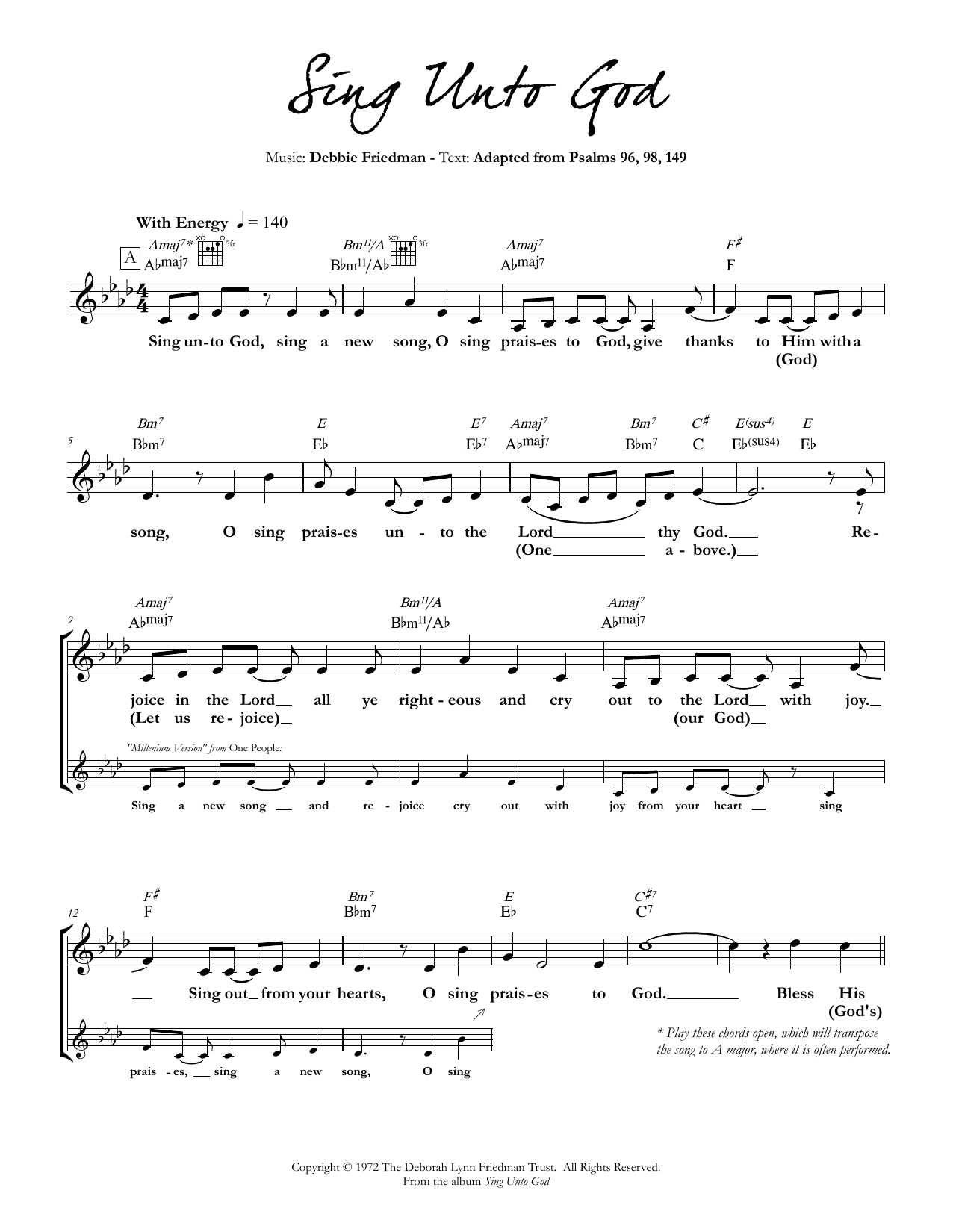 Debbie Friedman Sing Unto God sheet music notes and chords. Download Printable PDF.