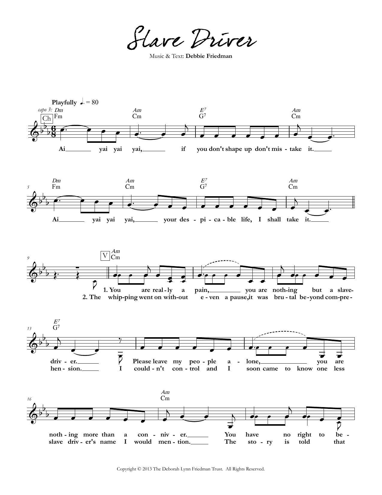 Debbie Friedman Slave Driver sheet music notes and chords. Download Printable PDF.