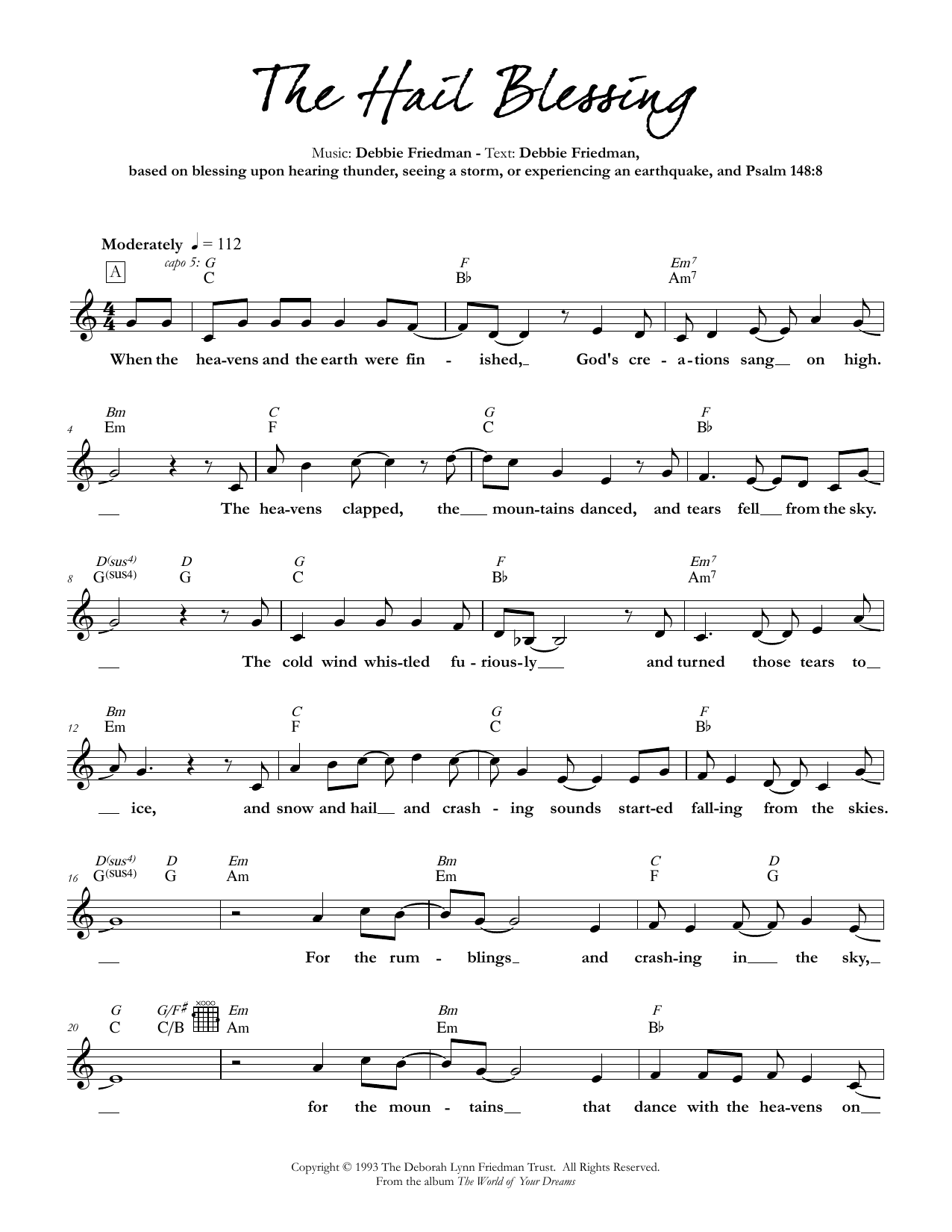 Debbie Friedman The Hail Blessing sheet music notes and chords. Download Printable PDF.