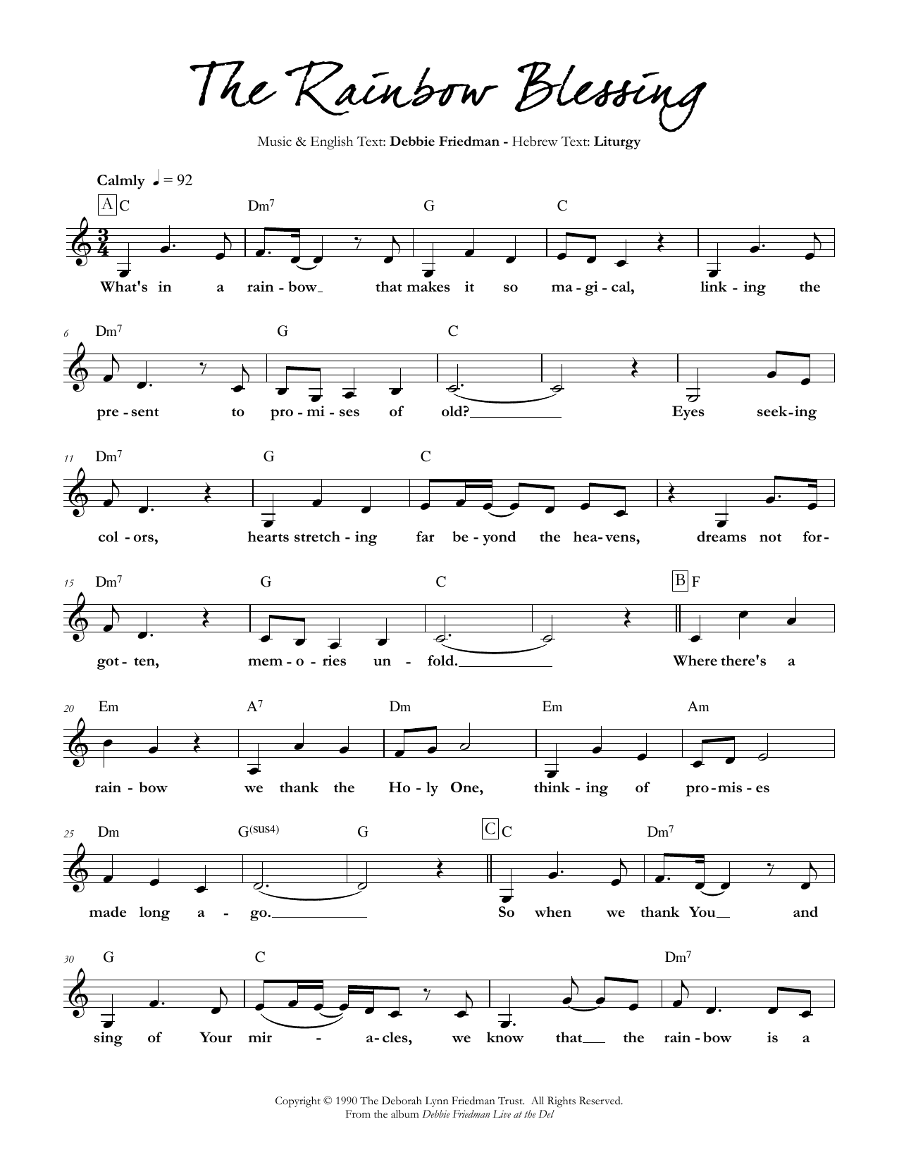 Debbie Friedman The Rainbow Blessing sheet music notes and chords. Download Printable PDF.