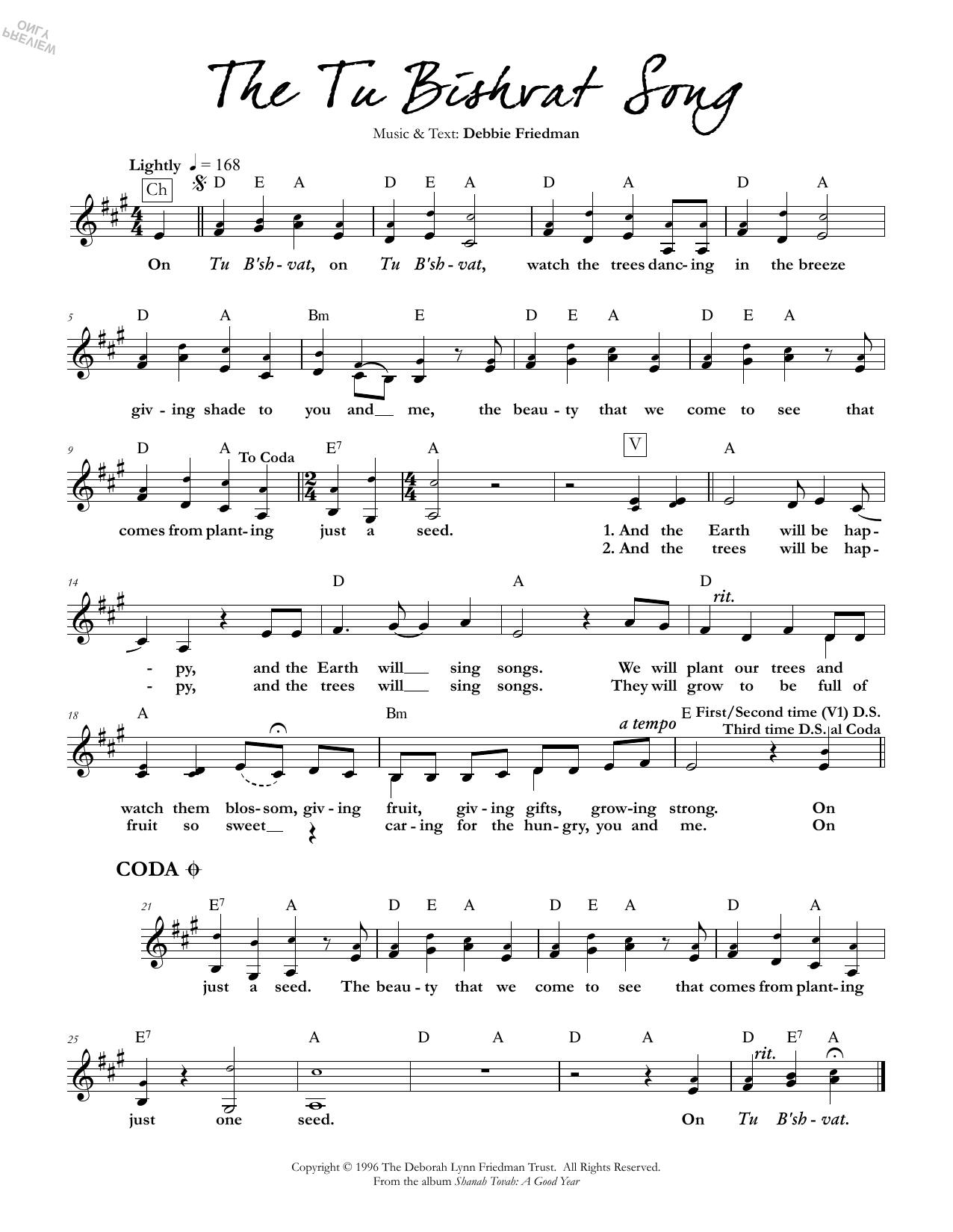 Learn to play Debbie Friedman The Tu Bishvat Song sheet music for Lead Sheet / Fake Book in minutes. Price: 5.9900$ Debbie Friedman The Tu Bishvat Song sheet music notes and chords arranged for Lead Sheet / Fake Book