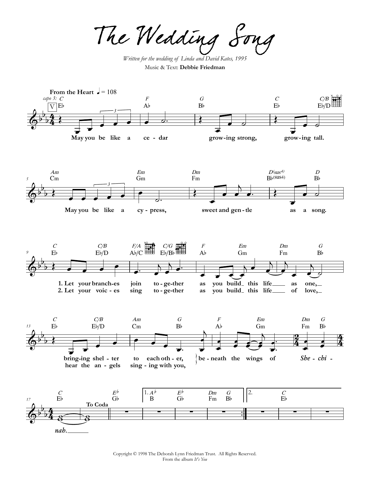 Debbie Friedman The Wedding Song sheet music notes and chords. Download Printable PDF.