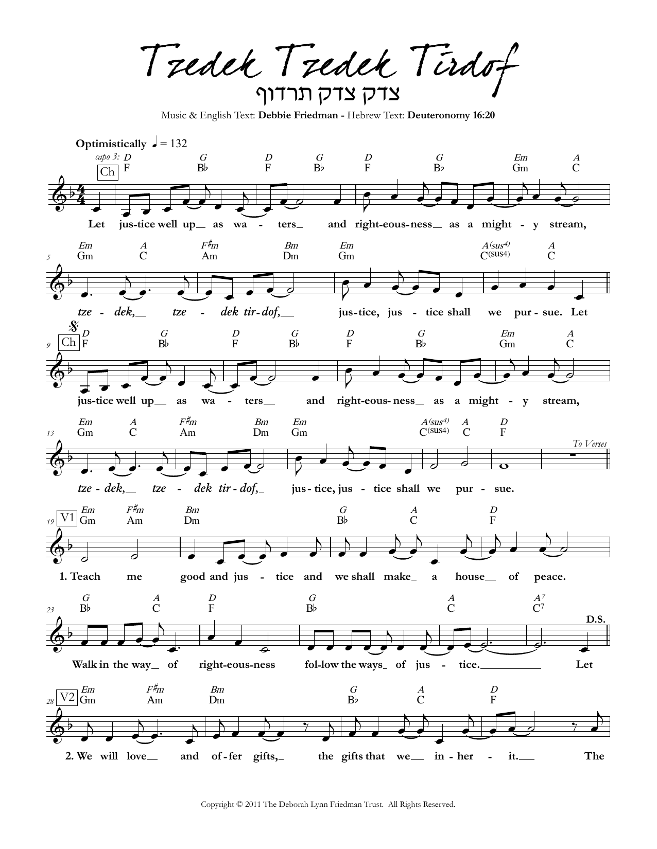 Debbie Friedman Tzedek Tzedek Tirdof sheet music notes and chords. Download Printable PDF.