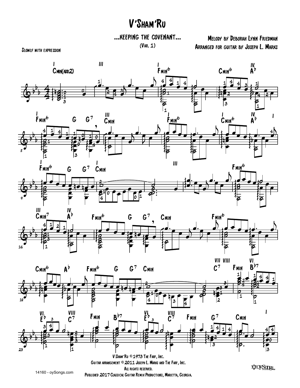 Learn to play Debbie Friedman V'shamru Var 1 (arr. Joe Marks) sheet music for Solo Guitar in minutes. Price: 6.9900$ Debbie Friedman V'shamru Var 1 (arr. Joe Marks) sheet music notes and chords arranged for Solo Guitar