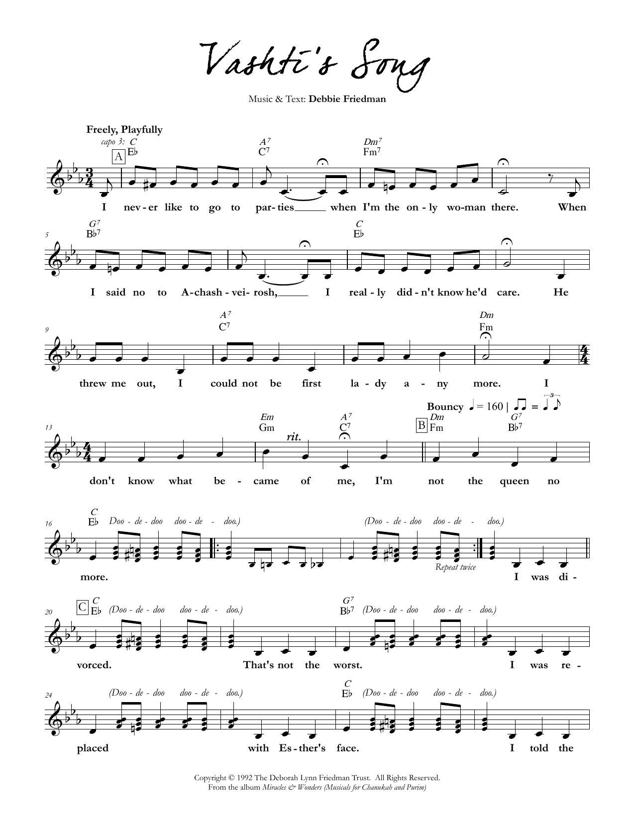 Debbie Friedman Vashti's Song sheet music notes and chords. Download Printable PDF.