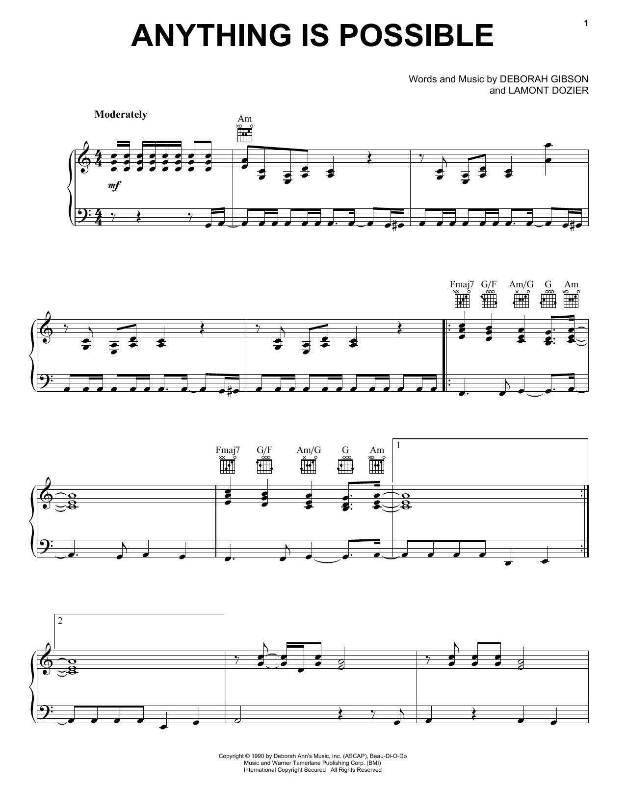 Debbie Gibson Anything Is Possible sheet music notes and chords. Download Printable PDF.