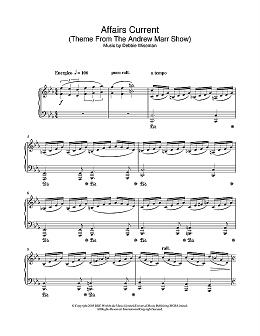 Learn to play Debbie Wiseman Affairs Current (Theme From The Andrew Marr Show) sheet music for Piano Solo in minutes. Debbie Wiseman Affairs Current (Theme From The Andrew Marr Show) sheet music notes and chords