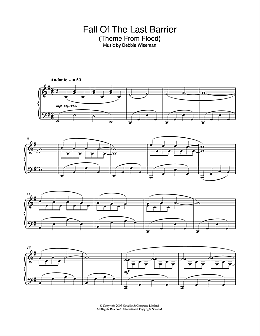 Debbie Wiseman Fall Of The Last Barrier Theme From Flood Sheet