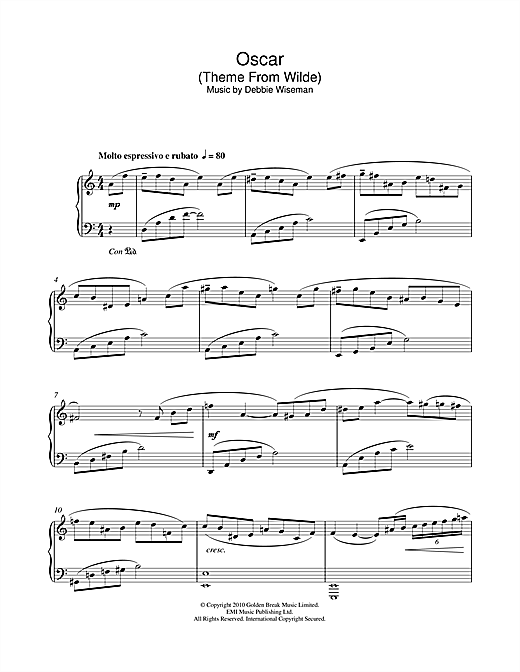 Learn to play Debbie Wiseman Oscar (Theme From Wilde) sheet music for Piano Solo in minutes. Debbie Wiseman Oscar (Theme From Wilde) sheet music notes and chords