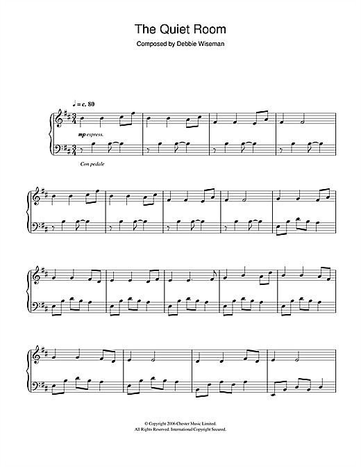 Learn to play Debbie Wiseman The Quiet Room sheet music for Piano Solo in minutes. Debbie Wiseman The Quiet Room sheet music notes and chords