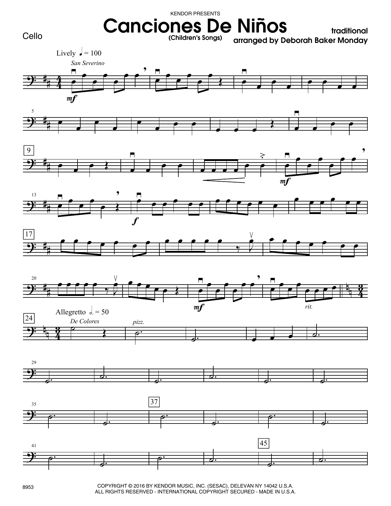 Learn to play Deborah Baker Monday Canciones De Ninos - Cello sheet music for Orchestra in minutes. Deborah Baker Monday Canciones De Ninos - Cello sheet music notes and chords. Download Printable PDF.