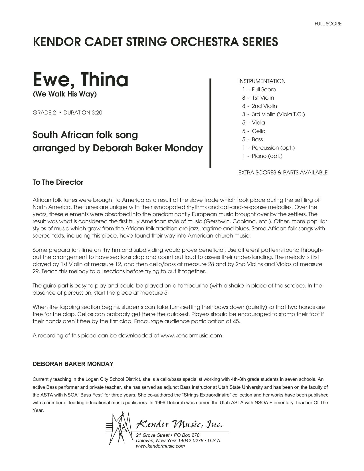 Learn to play Deborah Baker Monday Ewe, Thina (We Walk His Way) - Full Score sheet music for Orchestra in minutes. Deborah Baker Monday Ewe, Thina (We Walk His Way) - Full Score sheet music notes and chords. Download Printable PDF.