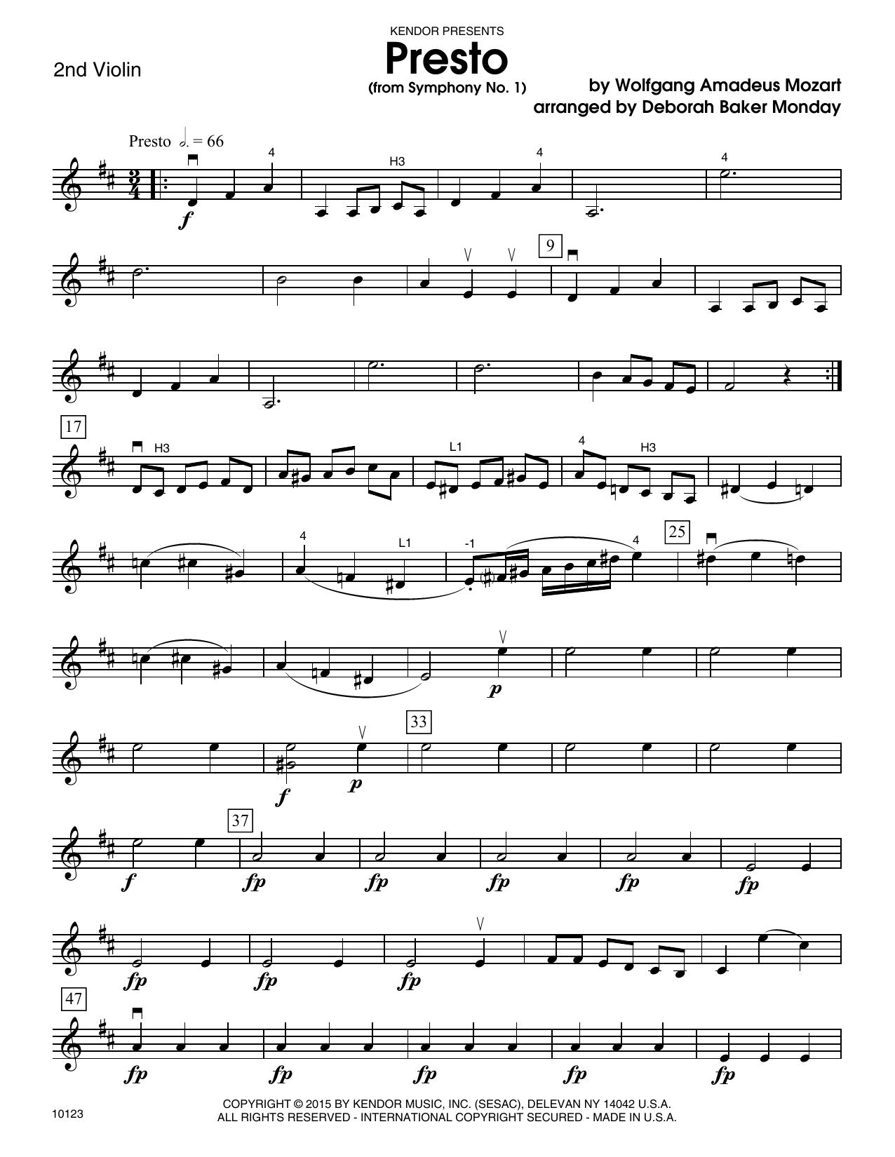 Learn to play Deborah Baker Monday Presto (from Symphony No. 1) - 2nd Violin sheet music for Orchestra in minutes. Deborah Baker Monday Presto (from Symphony No. 1) - 2nd Violin sheet music notes and chords. Download Printable PDF.