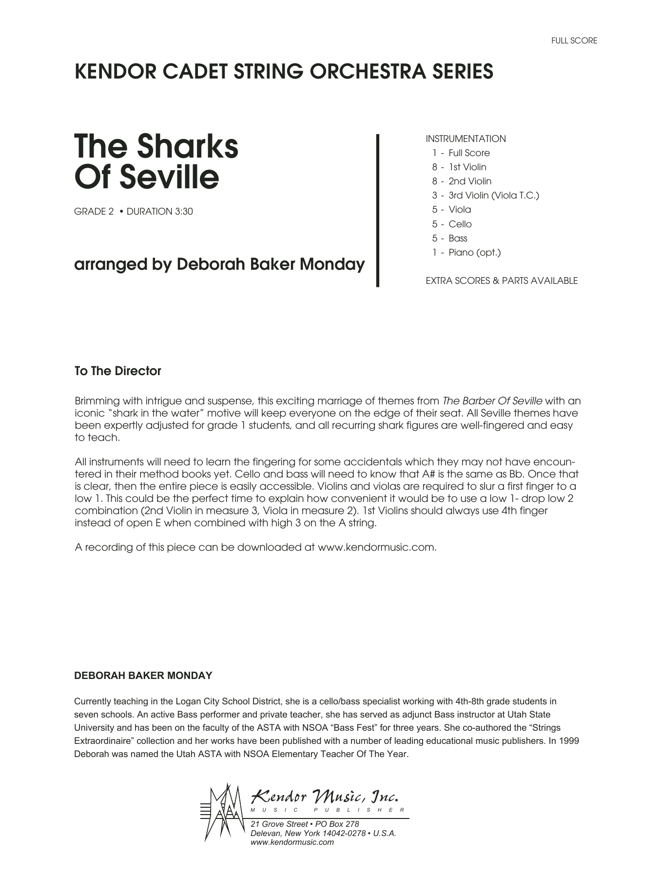 Learn to play Deborah Baker Monday The Sharks Of Seville - Full Score sheet music for Orchestra in minutes. Deborah Baker Monday The Sharks Of Seville - Full Score sheet music notes and chords. Download Printable PDF.