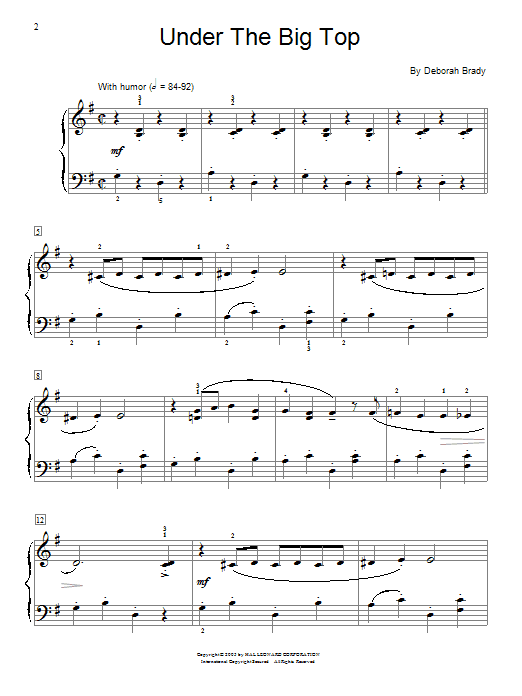 Learn to play Deborah Brady Under The Big Top sheet music for Educational Piano in minutes. Price: 6.9900$ Deborah Brady Under The Big Top sheet music notes and chords arranged for Educational Piano