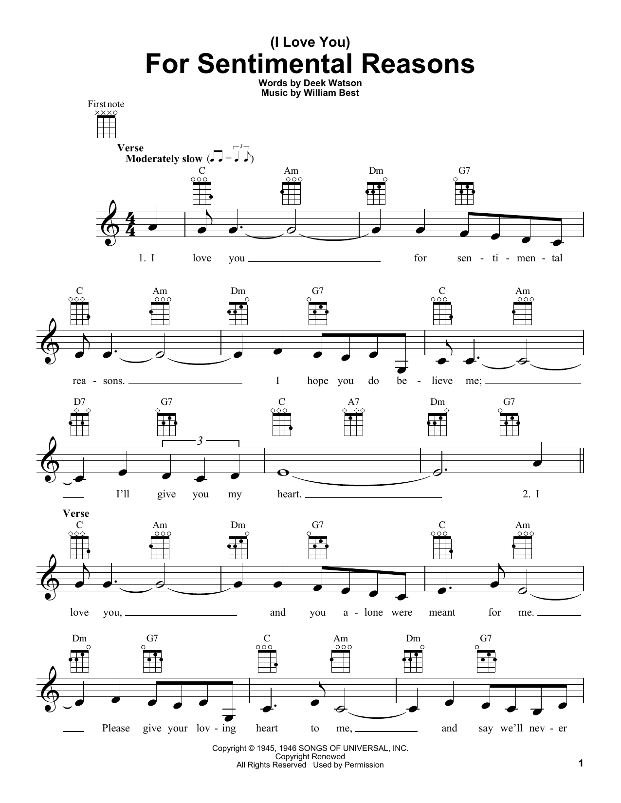 Deek Watson I Love You For Sentimental Reasons Sheet Music Pdf Notes Chords Standards Score Ukulele Download Printable Sku 380795