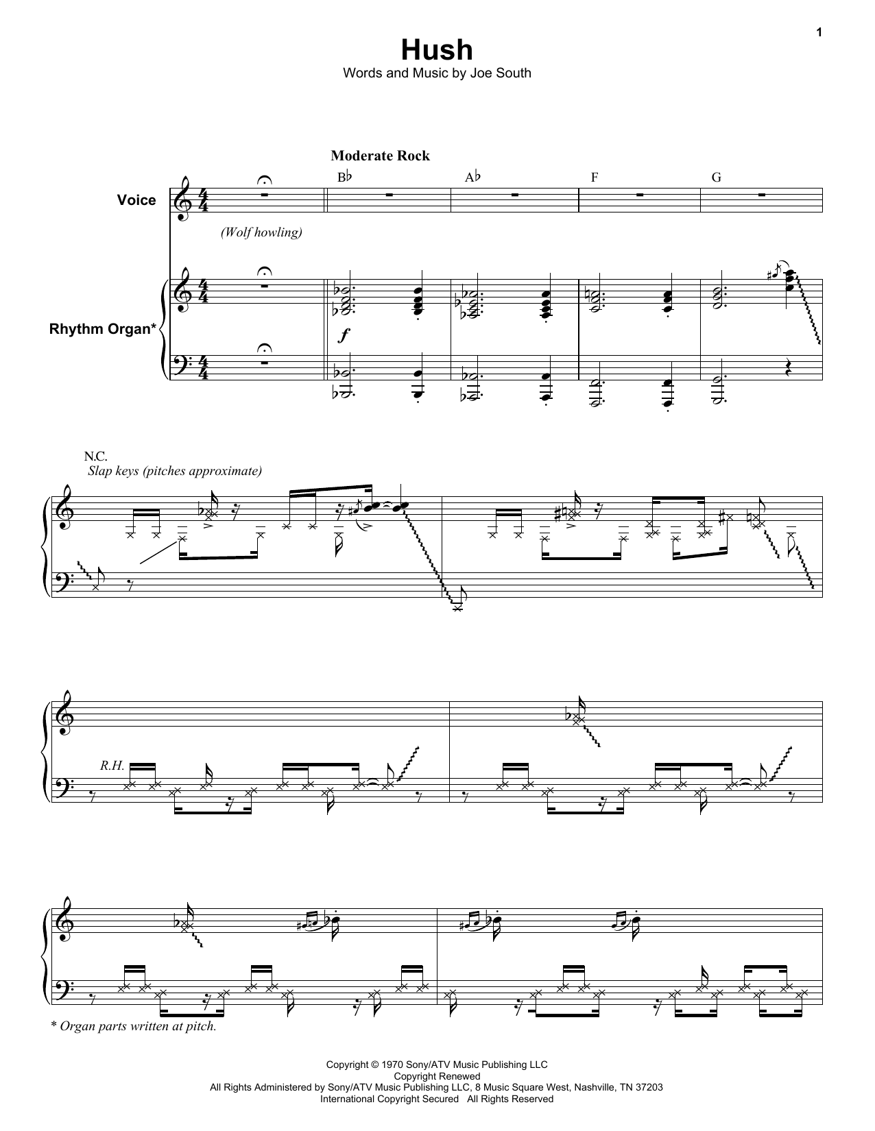 Deep Purple Hush sheet music notes and chords. Download Printable PDF.