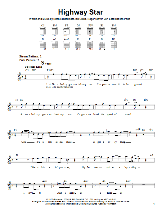 Learn to play Deep Purple Highway Star sheet music for Easy Guitar in minutes. Deep Purple Highway Star sheet music notes and chords. Download Printable PDF.