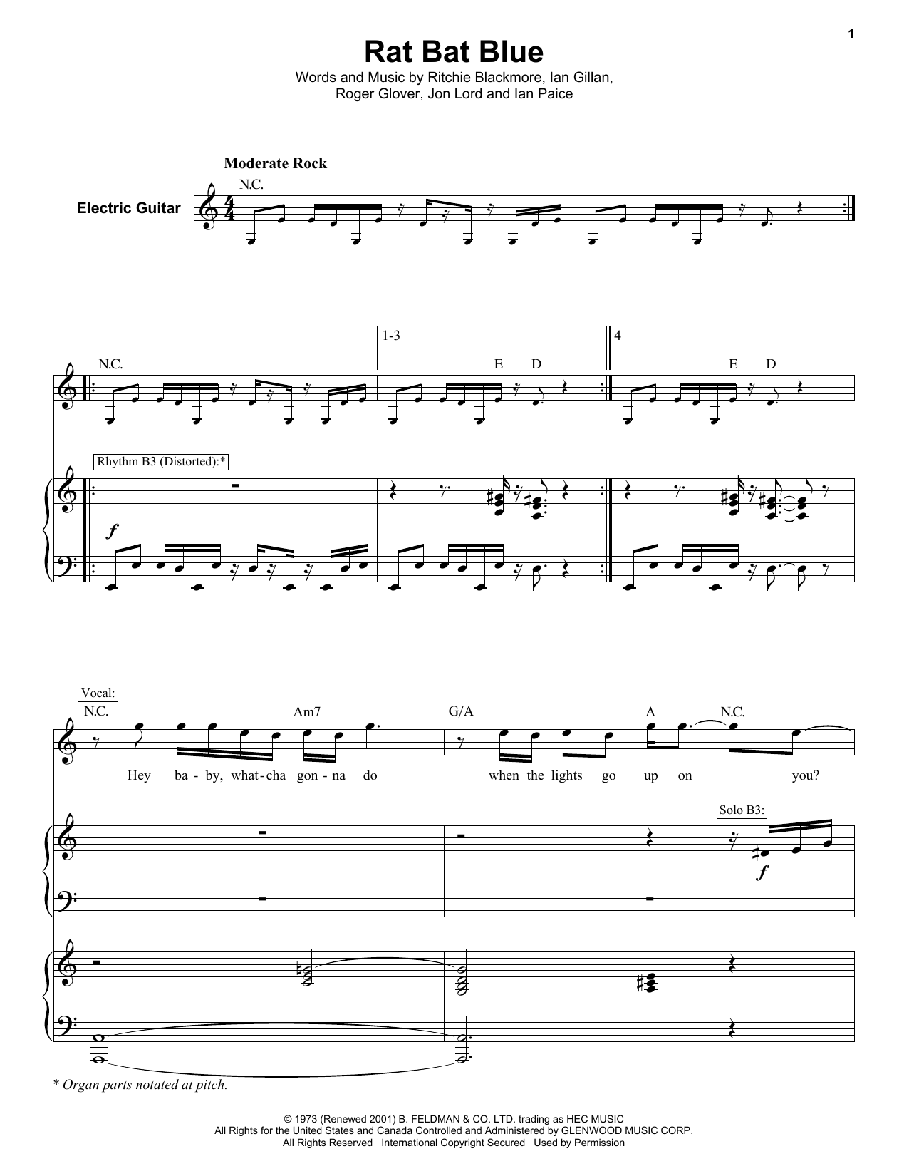 Deep Purple Rat Bat Blue sheet music notes and chords. Download Printable PDF.