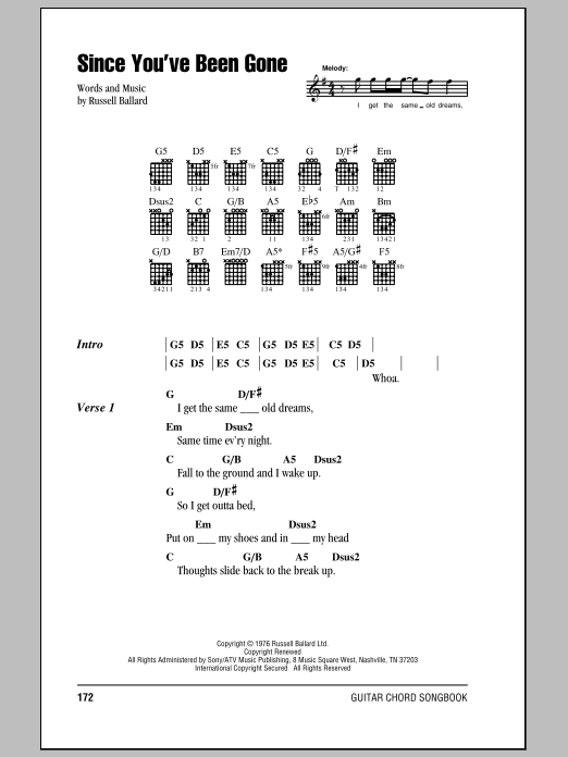 Learn to play Deep Purple Since You've Been Gone sheet music for Guitar Lead Sheet in minutes. Deep Purple Since You've Been Gone sheet music notes and chords. Download Printable PDF.