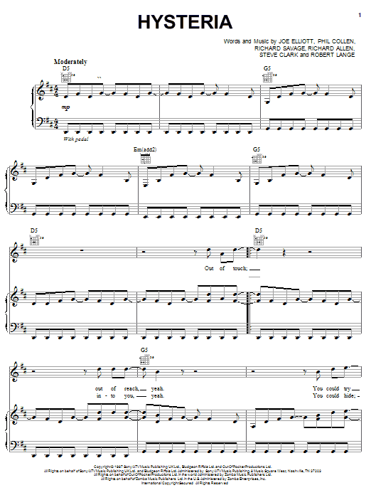 Def Leppard Hysteria sheet music notes and chords. Download Printable PDF.