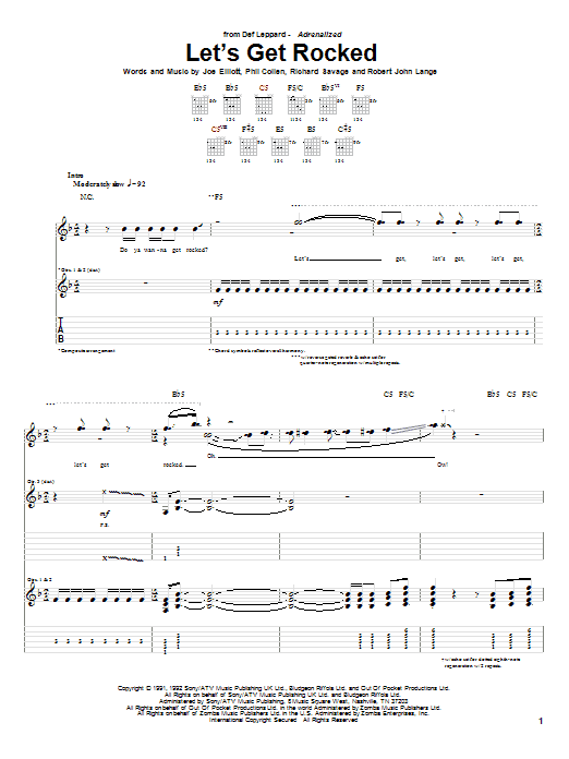 Def Leppard Let's Get Rocked sheet music notes and chords. Download Printable PDF.