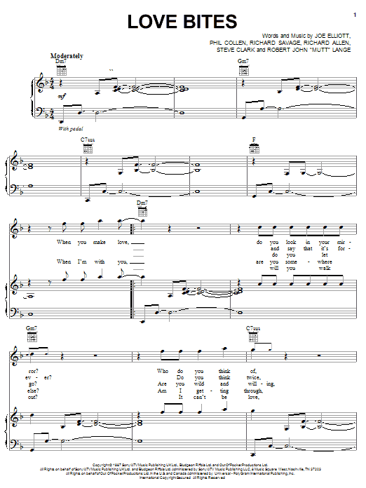 Def Leppard Love Bites sheet music notes and chords. Download Printable PDF.