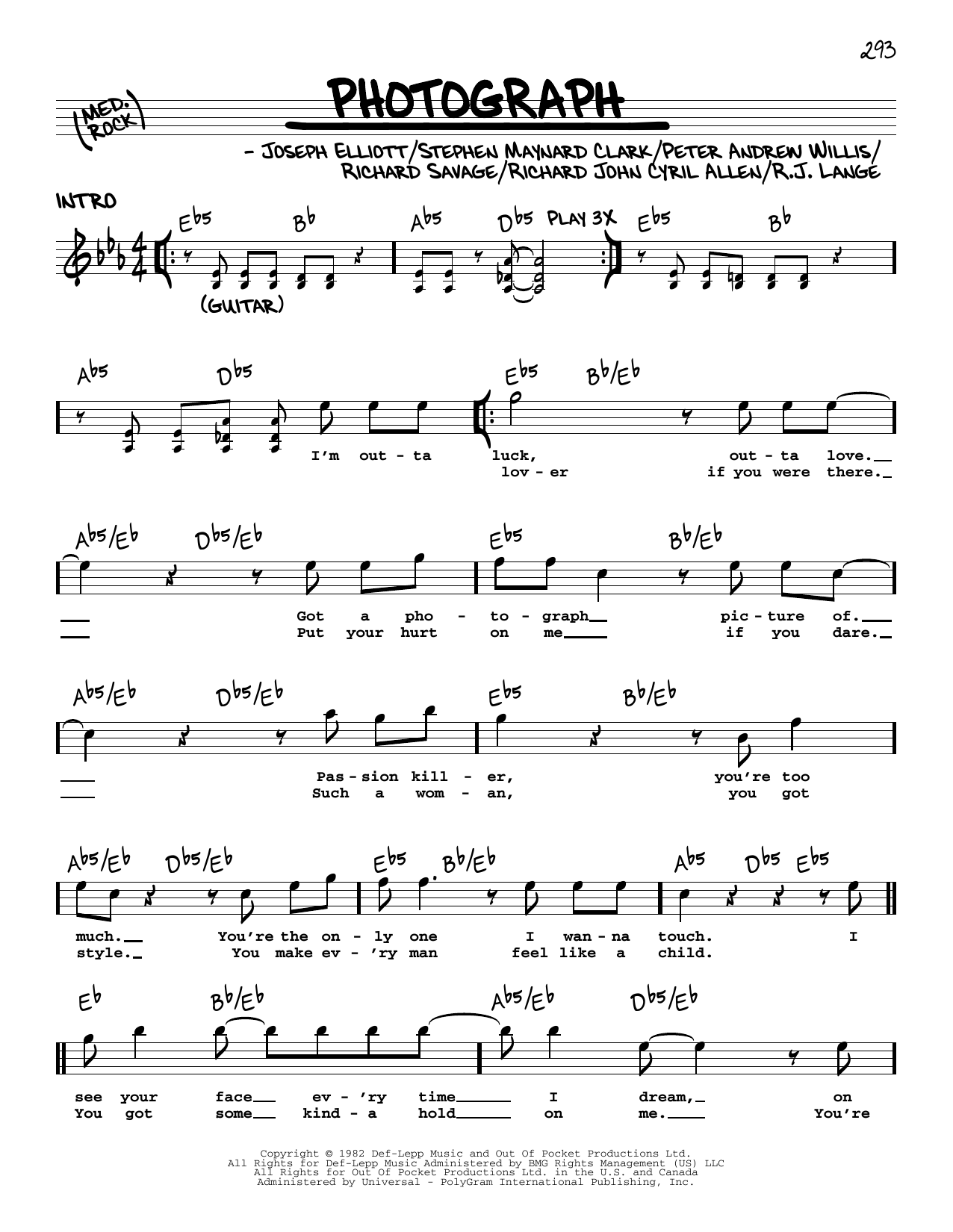 Def Leppard "Photograph" Sheet Music | Download Printable PDF Score ...