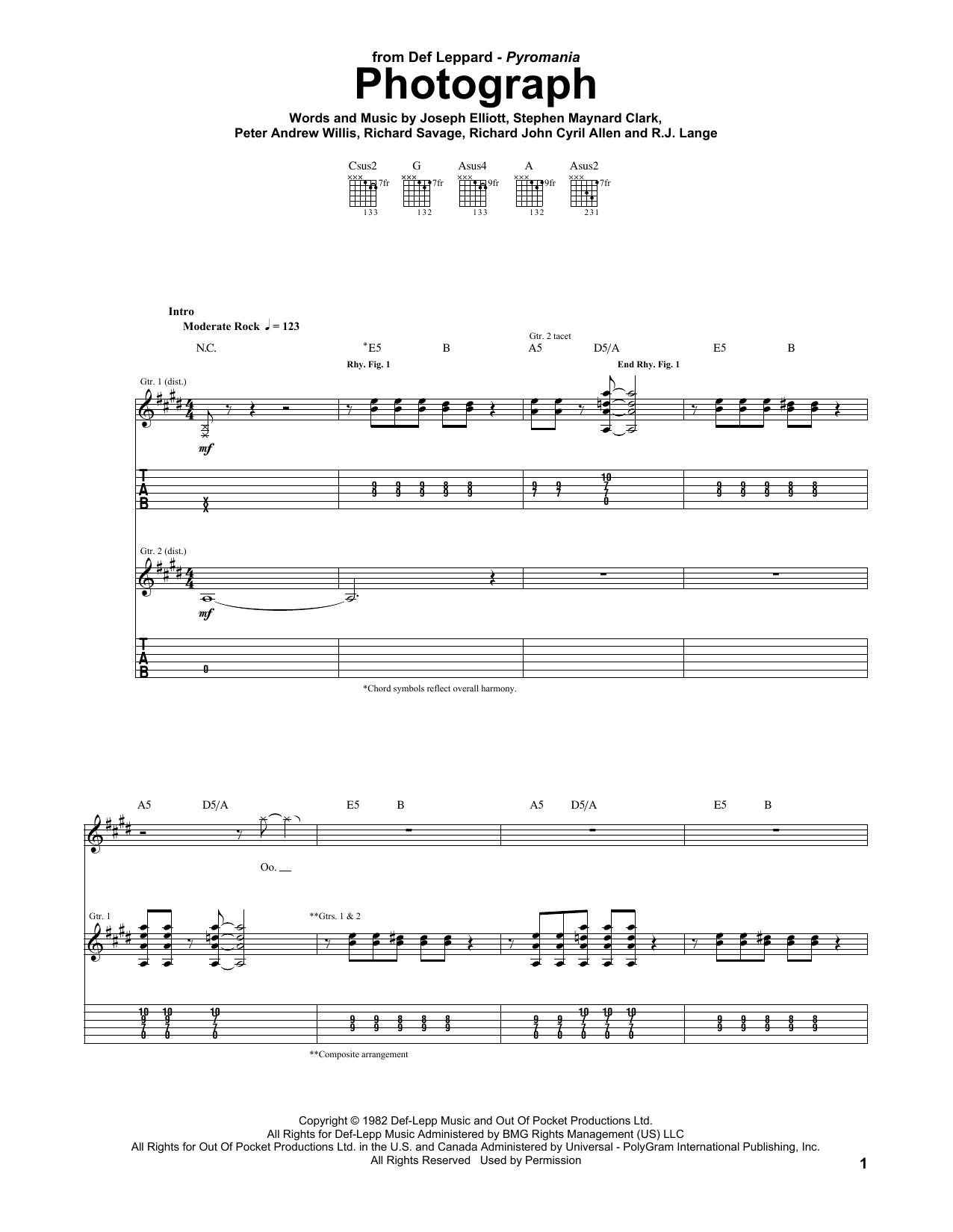 Def Leppard Photograph sheet music notes and chords. Download Printable PDF.