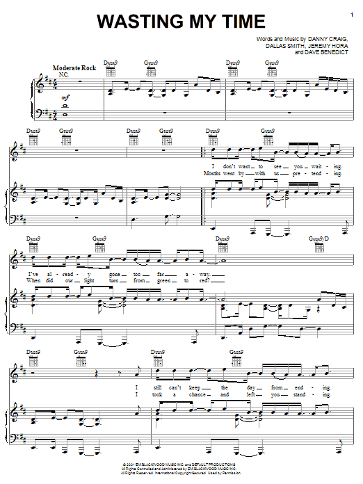 Default Wasting My Time sheet music notes and chords. Download Printable PDF.