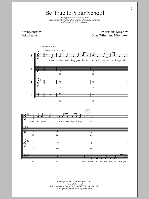 Deke Sharon Be True To Your School sheet music notes and chords. Download Printable PDF.