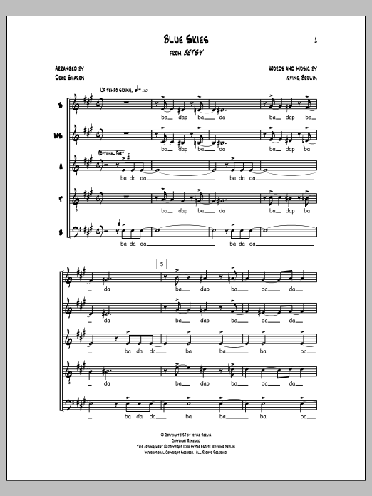 Deke Sharon Blue Skies sheet music notes and chords. Download Printable PDF.