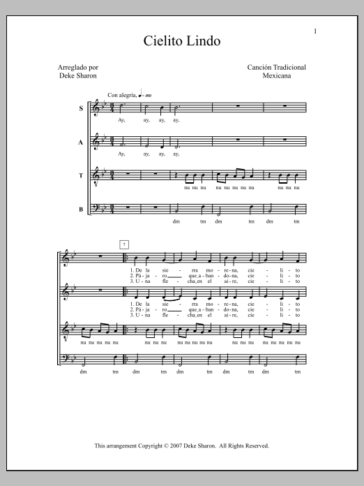 Deke Sharon Cielito Lindo sheet music notes and chords. Download Printable PDF.