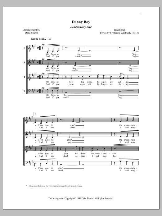 Learn to play Deke Sharon Danny Boy (Londonderry Aire) sheet music for SATB Choir in minutes. Price: 3.9900$ Deke Sharon Danny Boy (Londonderry Aire) sheet music notes and chords arranged for SATB Choir