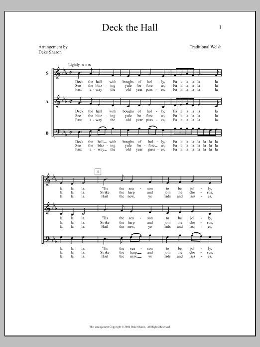 Deke Sharon Deck the Hall sheet music notes and chords. Download Printable PDF.