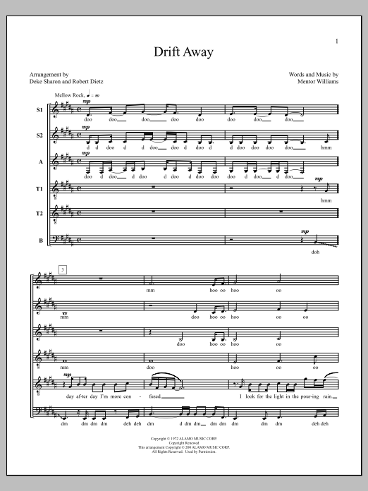 Deke Sharon Drift Away sheet music notes and chords. Download Printable PDF.