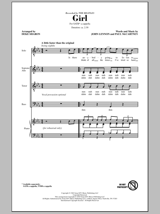 Deke Sharon Girl sheet music notes and chords. Download Printable PDF.