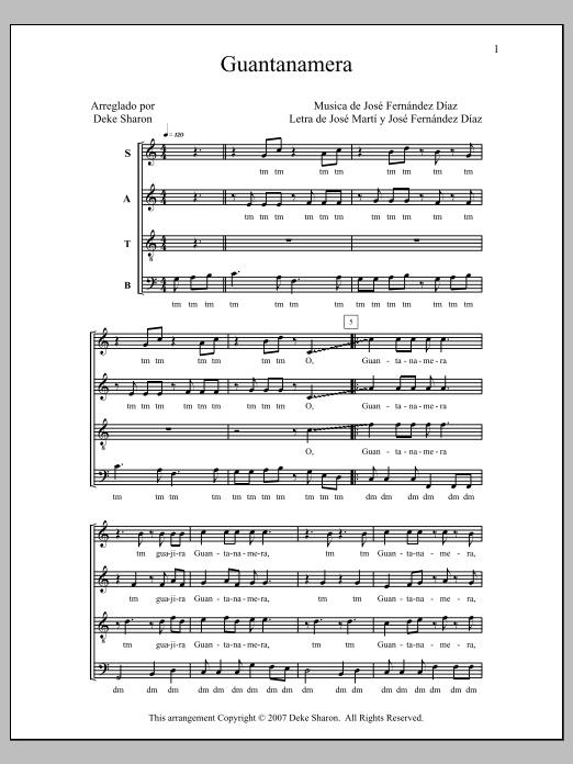 Deke Sharon Guantanamera sheet music notes and chords. Download Printable PDF.