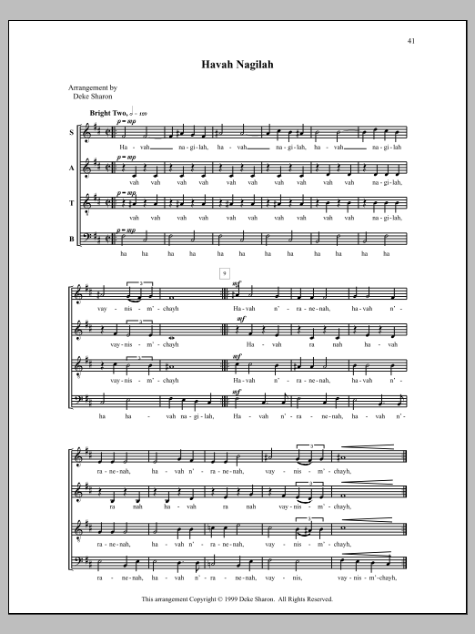 Deke Sharon Havah Nagila sheet music notes and chords. Download Printable PDF.