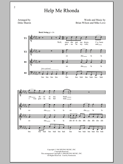 Deke Sharon Help Me Rhonda sheet music notes and chords. Download Printable PDF.