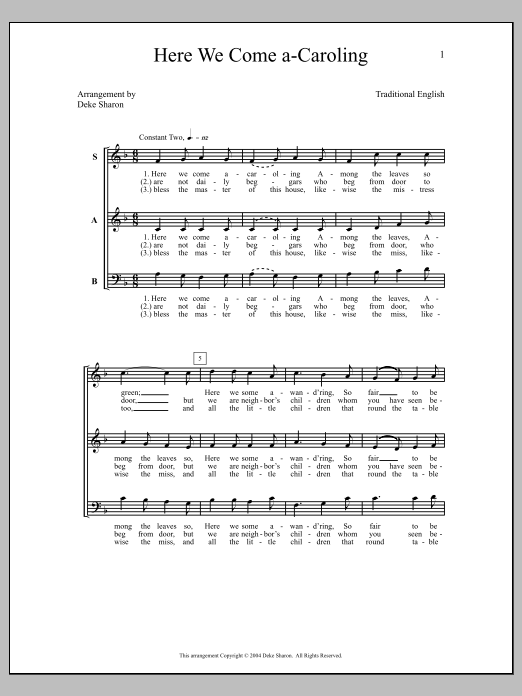Learn to play Deke Sharon Here We Come A-Caroling sheet music for SATB Choir in minutes. Price: 3.9900$ Deke Sharon Here We Come A-Caroling sheet music notes and chords arranged for SATB Choir