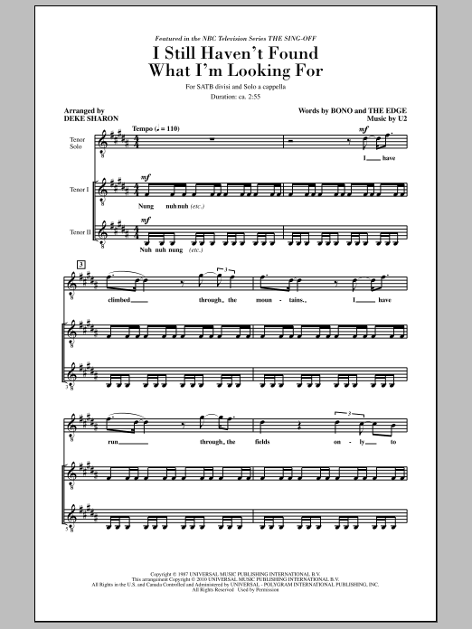 Deke Sharon I Still Haven T Found What I M Looking For From Nbc S The Sing Off Sheet Music Pdf Notes Chords A Cappella Score Satb Choir Download Printable Sku