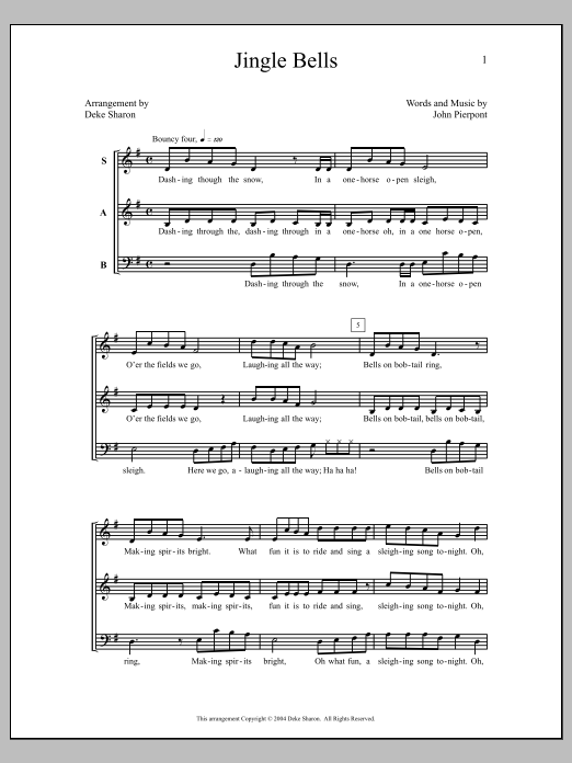 Deke Sharon Jingle Bells sheet music notes and chords. Download Printable PDF.