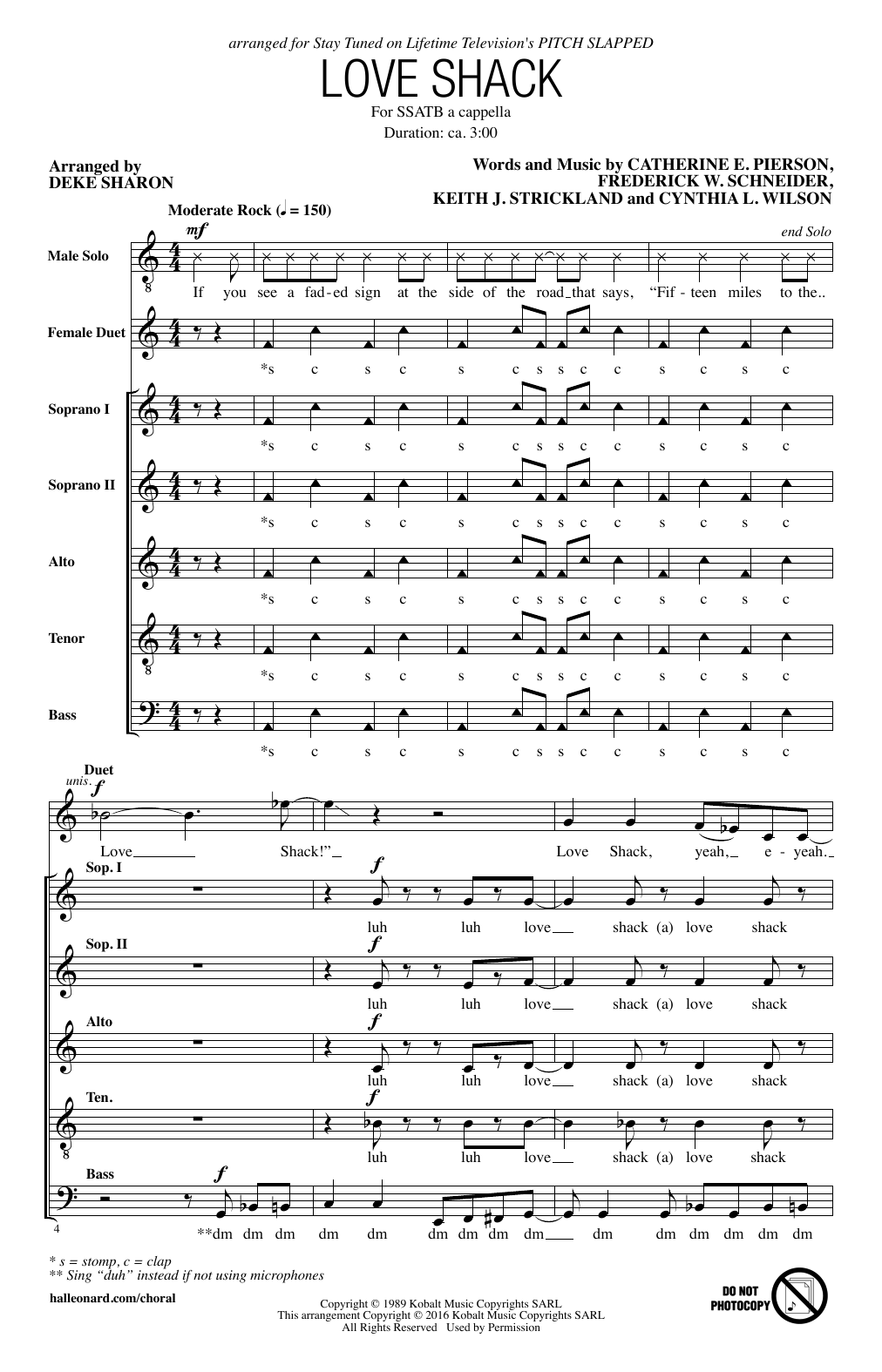 Deke Sharon Love Shack sheet music notes and chords. Download Printable PDF.