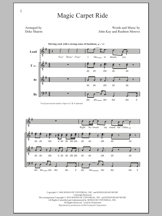 Deke Sharon Magic Carpet Ride sheet music notes and chords. Download Printable PDF.