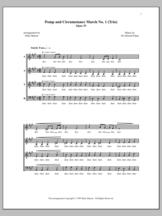 Learn to play Deke Sharon Pomp and Circumstance March No. 1 (Trio) sheet music for SATB Choir in minutes. Price: 3.9900$ Deke Sharon Pomp and Circumstance March No. 1 (Trio) sheet music notes and chords arranged for SATB Choir