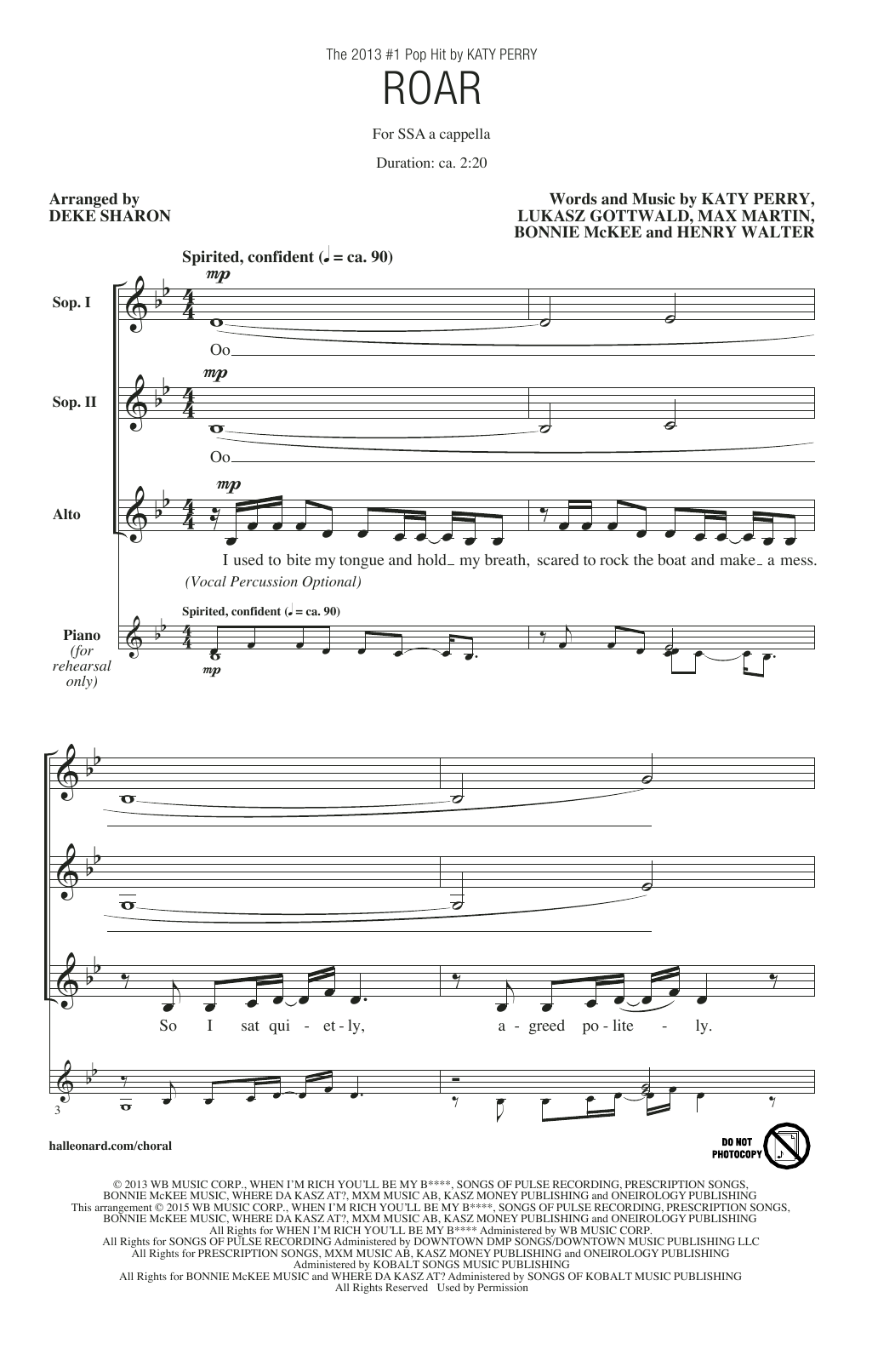 Learn to play Deke Sharon Roar sheet music for SSA Choir in minutes. Price: 5.8900$ Deke Sharon Roar sheet music notes and chords. Download Printable PDF.