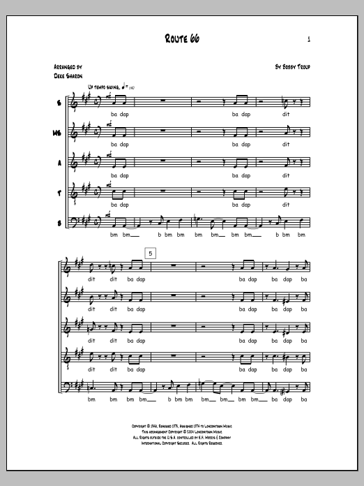 Deke Sharon Route 66 sheet music notes and chords. Download Printable PDF.